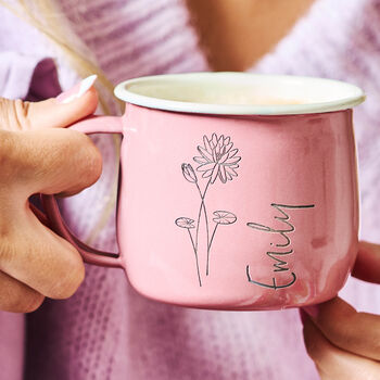 Personalised Birth Flower Coloured Enamel Mug, 2 of 6