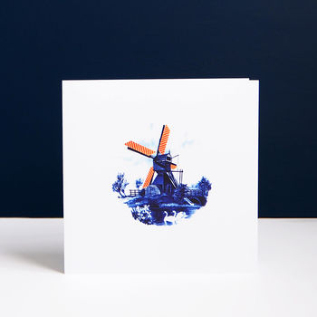 Pink Wafer Delft Blue Windmill Greetings Card, 2 of 2