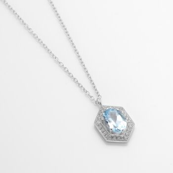 Hexagon Blue Topaz 925 Sterling Silver Necklace, 2 of 3