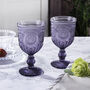 Set Of Four Purple Embossed Wine Glasses, thumbnail 3 of 8