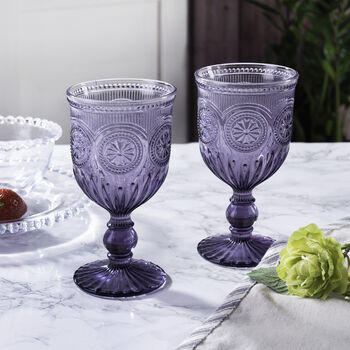 Set Of Four Purple Embossed Wine Glasses, 3 of 8