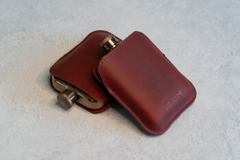 Burgundy Leather Cased Hip Flask 6oz Stainless Steel, 2 of 8