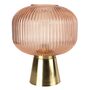 Elegant Battery Powered Amber Ridged Glass Table Lamp With Brass Base, thumbnail 2 of 5