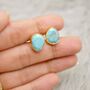 Blue Turquoise Gold Stud Earrings, thumbnail 7 of 9