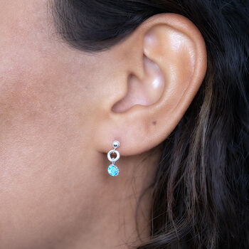 Sterling Silver Tiny Opal Drop Earrings, 4 of 8