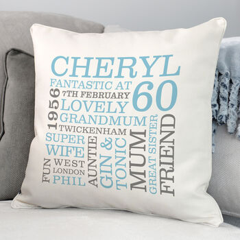 Personalised 60th Birthday Word Art Cushion, 2 of 9