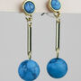 Gold Turquoise Bead Dangle Stud Earrings, thumbnail 3 of 3