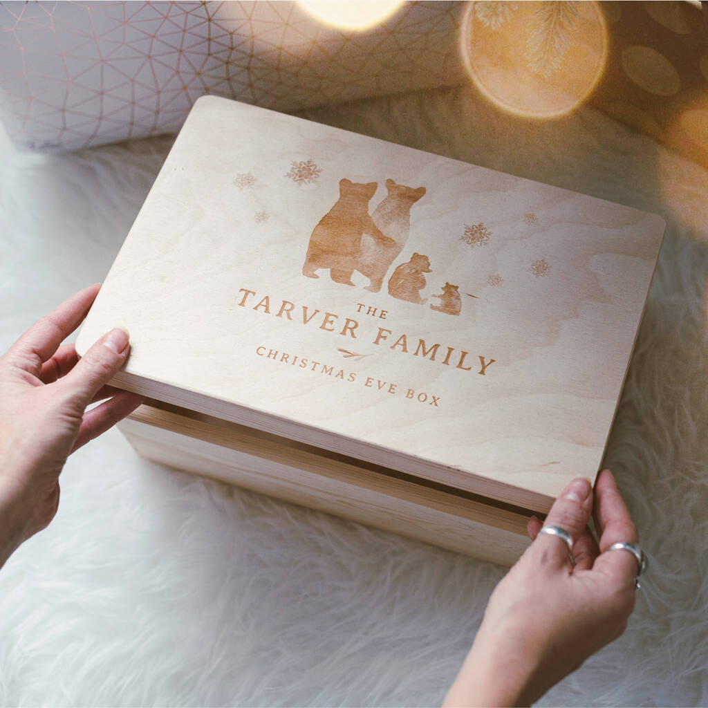 Personalised Engraved Bear Family Christmas Eve Box, 1 of 4