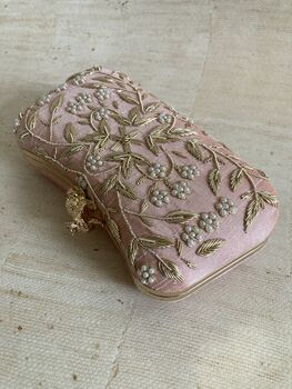 Handcrafted Raw Silk Rectangular Pink Clutch, 2 of 8