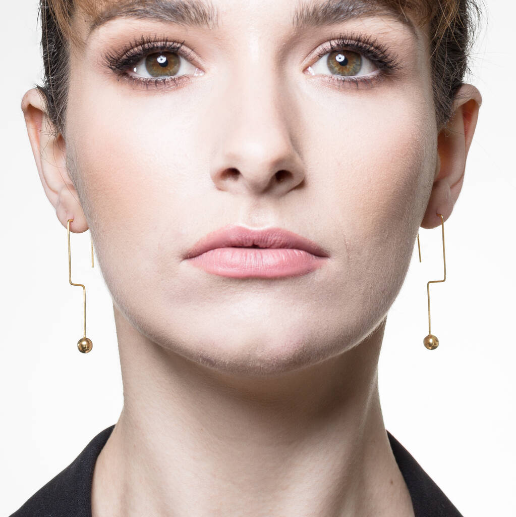 Geometric Ball Rose/Gold Plated Silver Drop Earrings By Otis Jaxon