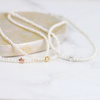 White Pearl And Star Necklace In Sterling Silver Or Gold Vermeil, 6 of 10