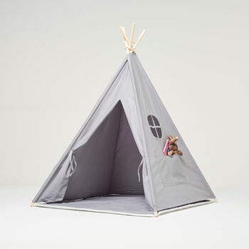 Grey Tipi Kids Teepee Tent Set With Floor Mat, 3 of 3