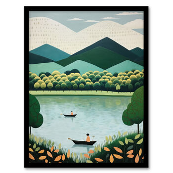 The Boating Lake Green Nature Geometric Wall Art Print, 5 of 6