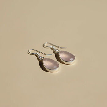 Handmade Teardrop Rose Quartz Sterling Silver Drop Earrings, 5 of 12