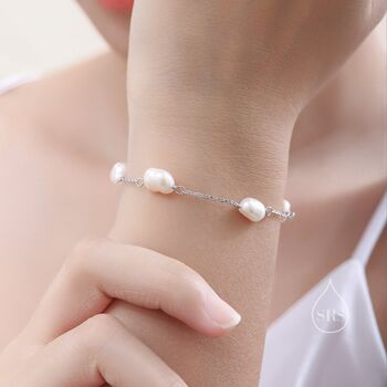 Sterling Silver Freshwater Oval Pearl Bracelet, 6 of 10