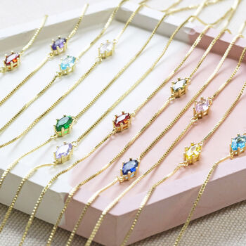 Dainty Gold Plated Navette Birthstone Necklace, 2 of 11