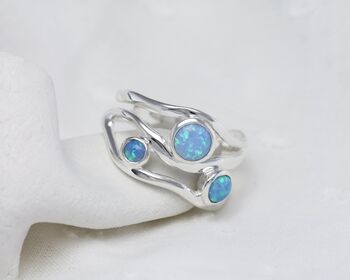 Handmade Three Blue Fire Opal Gemstone Ring, 4 of 9