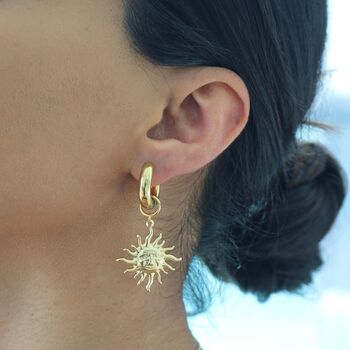 18k Gold Plated Filled Celestial Sun Statement Earrings, 2 of 12