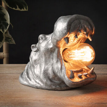 Silver Roaring Hippo Table Lamp, 4 of 6