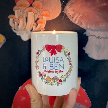 Personalised Christmas Mushroom Candle Gift For Couple, 2 of 6