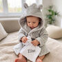 Personalised Grey Baby Gown And Teddy Comforter Set, thumbnail 1 of 12