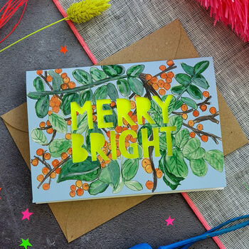 Merry Bright Neon Floral Papercut Christmas Card, 2 of 5