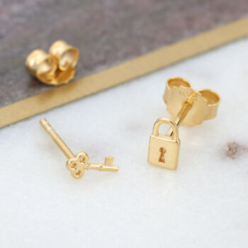 Silver And 18ct Gold Plated Lock And Key Earrings, 2 of 9