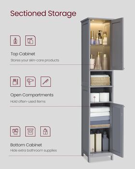 Tall Bathroom Cabinet With Lights Narrow Storage Unit, 7 of 12
