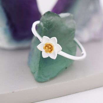 Sterling Silver Cute Blossom Daffodil Flower Ring, 6 of 11