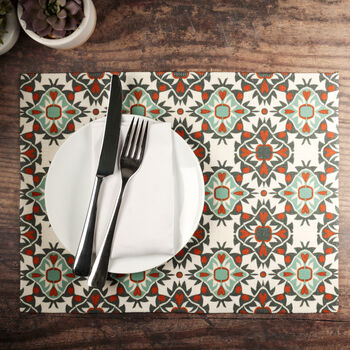 Aztec Hand Printed Fabric Placemat Set, 4 of 11