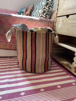 Large Wool And Jute Striped Basket Bag, 4 of 7