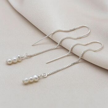 Mila Tiny Pearl Threader Earrings, 4 of 4