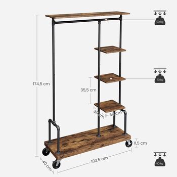 Five Tier Clothes Organiser Rack On Wheels, 7 of 8