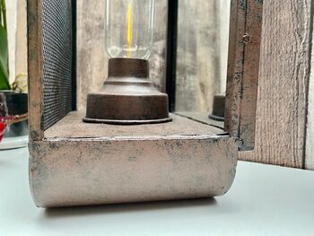 36cm Industrial Battery Operated Lamp Wall Or Table Lighting Brown Metal, 5 of 9