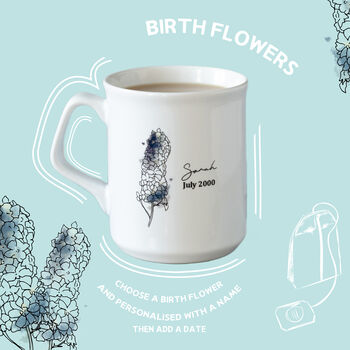 Personalised Watercolour Birth Flower Ceramic Tea Mug, 2 of 7