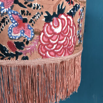Dusky Pink Indian Block Print Lampshade With Fringe, 4 of 5