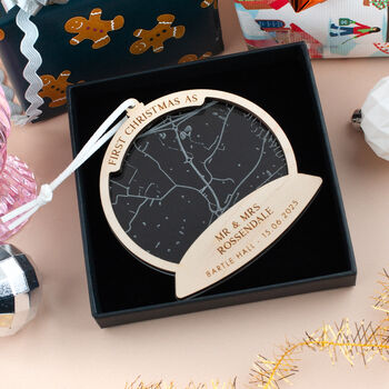 First Christmas Married Snow Globe Map Christmas Bauble, 2 of 3