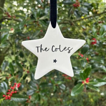 Personalised Family Name Christmas Hanging Ceramic Star, 3 of 3