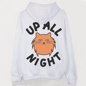 Up All Night Men's Cat Slogan Hoodie, 6 of 6