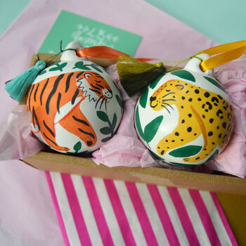 Tiger In The Jungle Hand Painted Ceramic Bauble, 5 of 9
