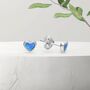 Tiny Sterling Silver Blue Opal Heart Stud Earrings, thumbnail 2 of 6