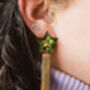 Shooting Star Statement Earrings, Celestial Acrylic Gold Tassel Jewellery, thumbnail 4 of 5