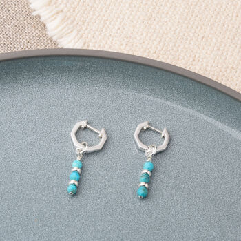 Linear Huggie Turquoise December Birthstone Earrings, 2 of 8