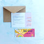 Fun Colourful Retro Ticket Wedding Invitation, thumbnail 4 of 6