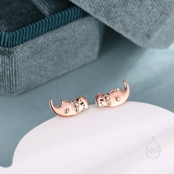 Sterling Silver Otter Hugging Shell Stud Earrings, 4 of 12