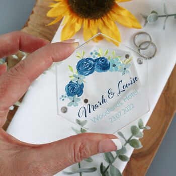 Wedding Ring Acrylic Ring Box Blue Flowers, 2 of 5