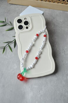 Chunky Cherry Pearl Phone Strap, 4 of 6