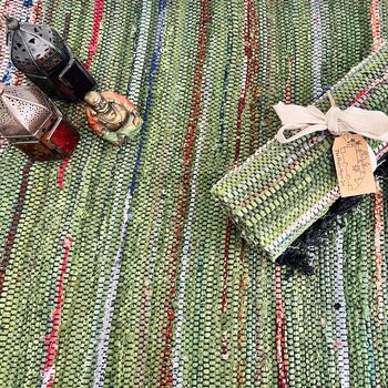 Emerald Green Handmade Indian Rag Rug Bohemian, 2 of 11