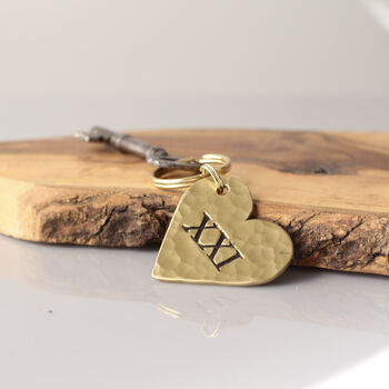 21st Anniversary Gift, Brass Heart Keyring, 3 of 6