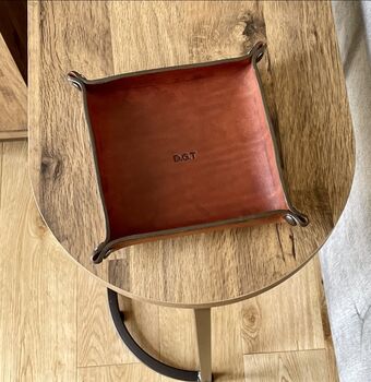 Personalised Leather Desk Valet Tray, Spanish Brown, 4 of 12